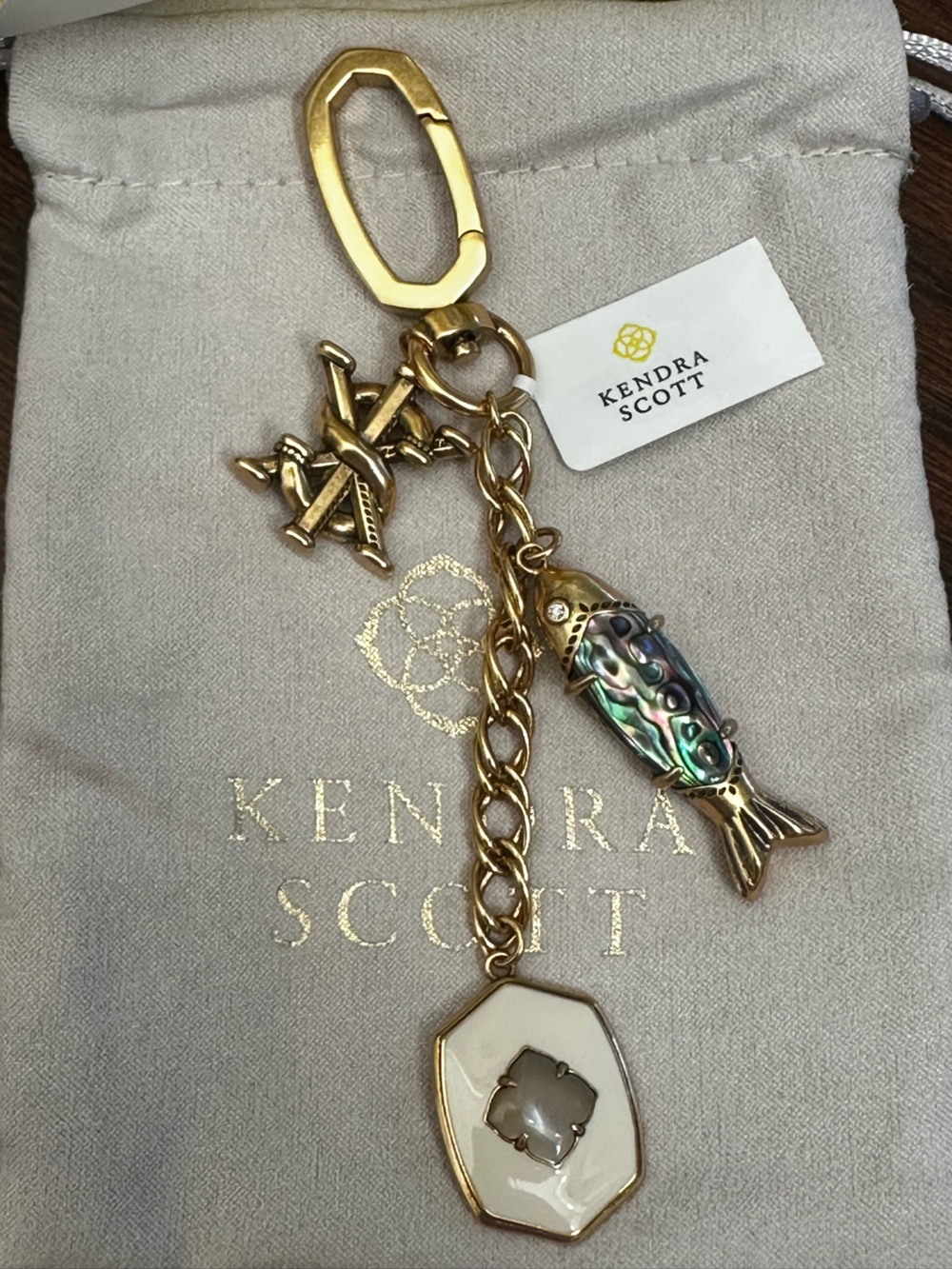 Kendra Scott Parker Vintage Gold  with Iridescent Abalone Fish - Bag Charm